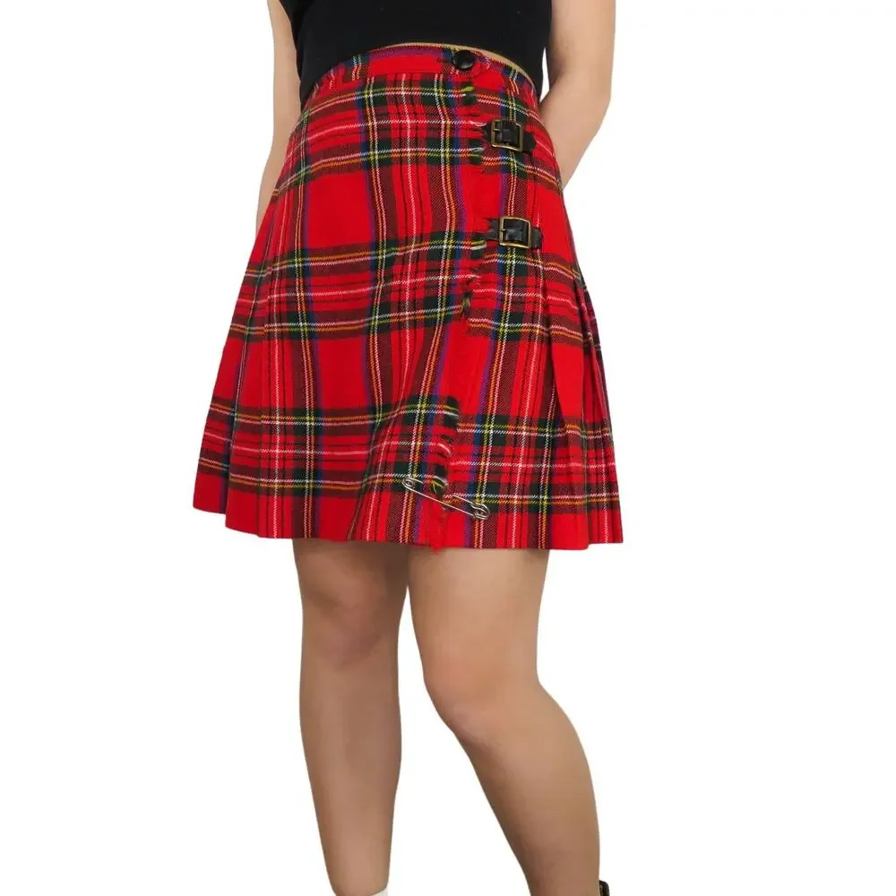 1950s Banner Union Made Vintage Red Plaid Pleated Skirt Waist XS 23